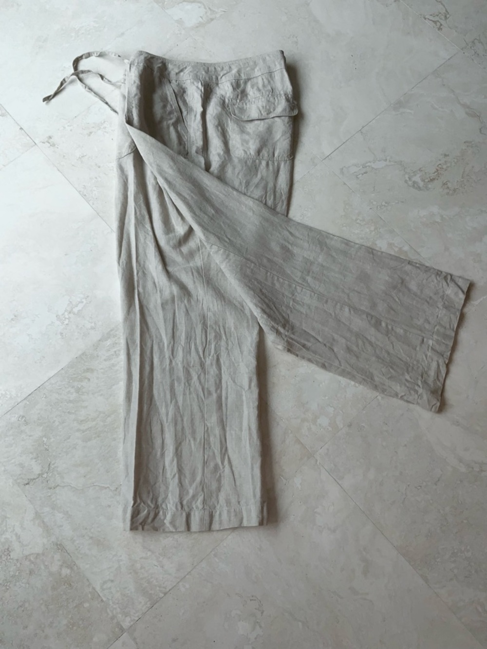 Lightweight Linen Wide-Leg Pants - Neutral Beige sz 18W